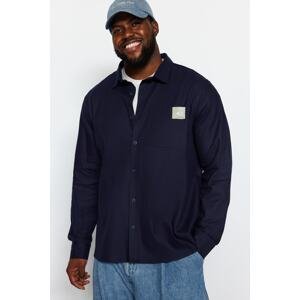 Trendyol Navy Blue Men's Regular Fit Label Detail Gabardine 100% Cotton Shirt