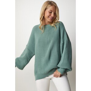 Happiness İstanbul Women's Turquoise Oversized Basic Knitwear Sweater
