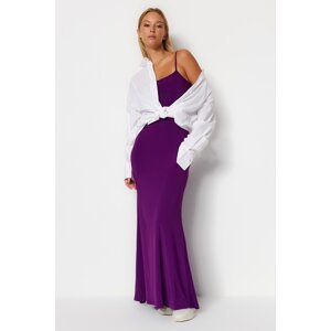 Trendyol Purple Fitted Strappy Maxi Stretchy Knitted Dress