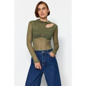 Trendyol Khaki Sheer Textured Cut Out/Window Detail Fitted/Simple Knitted Blouse