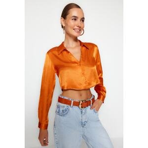 Trendyol Orange Crop Satin Woven Shirt