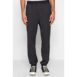 Trendyol Anthracite Men's Oversize/Wide-Cut Trousers with Stitching on the Front with Internal Drawcords.