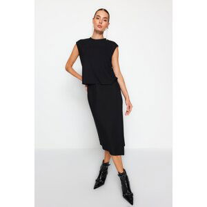 Trendyol Black Crescent Sleeves Stand Up Collar Cut Out Detail A Thessaloniki/Knitwear Look Knitted Top-Top Set