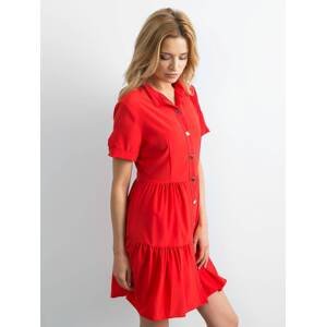 Dress with stand-up collar with flounces red