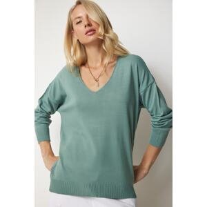 Happiness İstanbul Women's Turquoise V-Neck Slim Knitwear Sweater