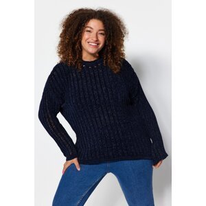 Trendyol Curve Navy Blue Openwork/Perforated Knitwear Sweater