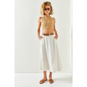 Olalook Women's Stone A-Line Cut Midi Linen Skirt