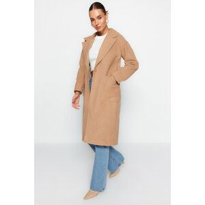 Trendyol Beige Oversize Wide Cut Long Wool Cachet Coat