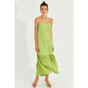 Cool & Sexy Women's Pistachio Green Skirt with Ruffles and Straps Midi Dress