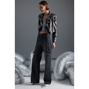 Trendyol Anthracite High Waist Wide Leg Jeans with Cargo Pocket