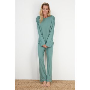 Trendyol Mint Cotton Slit Detailed Tshirt-Pants Knitted Pajama Set