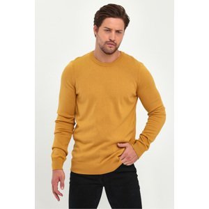 Lafaba Men's Mustard Crew Neck Basic Knitwear Sweater