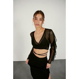 VATKALI Ruffle Sleeves Sheer Transparent Crop Top