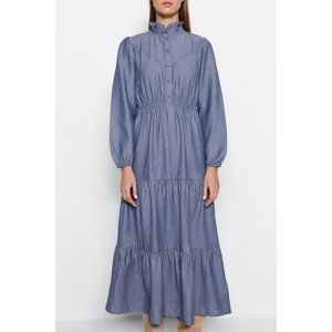 Trendyol Indigo Collar and Button Detailed Cotton Maxi Woven Dress