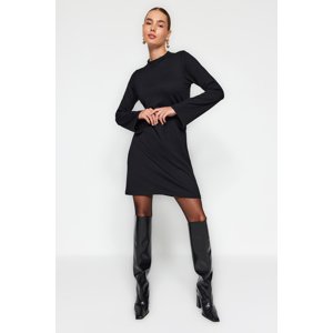 Trendyol Black Stand-Up Collar Spanish Sleeve Mini Interlock Knitted Dress