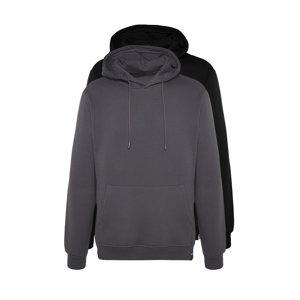 Trendyol Black-Grey Men's 2-Pack Basic Regular/Normal Cut Hoodie with Soft Pillows Sweatshirt.