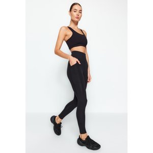 Trendyol Black Brushed Soft, Contouring Fabric with Pockets and Reflector Print Detailed Sports Leggings