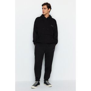 Trendyol Black Men's Oversized Hooded Rubber Legs with Embroidery Pipe, Soft Pillow and Cotton Tracksuit Set.