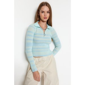 Trendyol Mint Zip-Up Knitwear Sweater