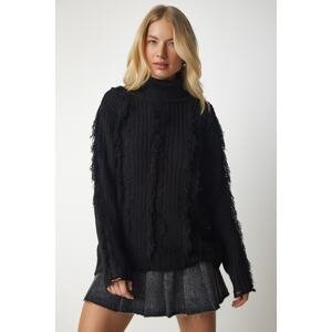 Happiness İstanbul Women's Black Tassel And Torn Detailed Knitwear Sweater