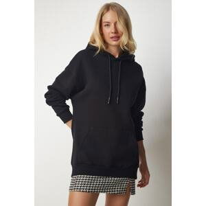 Happiness İstanbul Women's Black Knitted Hoodie with Knitted Sweatshirt