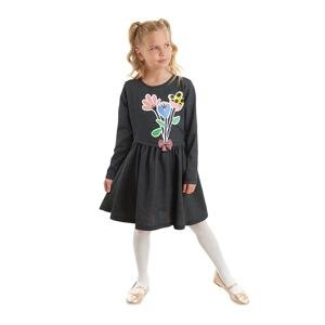 Mushi Black Girls Dress with a Denim Look with Flowers