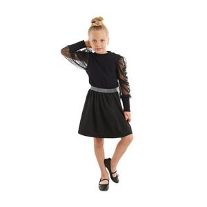 Mushi Black Tulle Girls' Turtleneck Blouse and Skirt Set