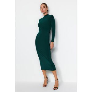 Trendyol Emerald Green Stand-Up Collar Fitted/Situated Maxi Stretch Knit Dress