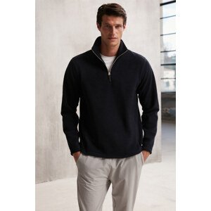 GRIMELANGE Hayes Men's Fleece Half Zipper Thick Textured Comfort Fit Sweatshirt with Leather Accessories