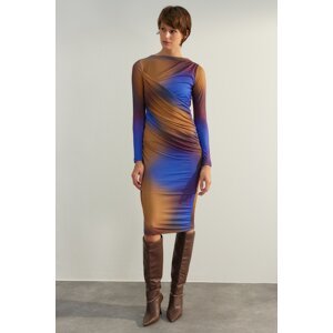 Trendyol Limited Edition Multicolored Pleated Fitted Maxi Stretch Knit Knit Dress