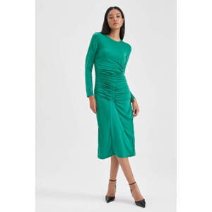 DEFACTO Bodycon Round Collar Midi Long Sleeve Dress