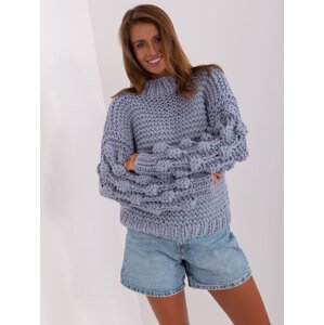 Šedomodrý oversize svetr s nabíranými rukávy