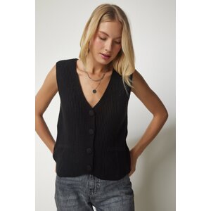 Happiness İstanbul Women's Black Knitwear Vest with Buttons