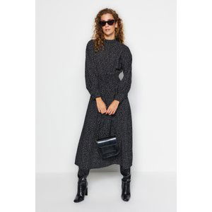 Trendyol Black Polka Dot Knitted Dress with Gipe Detail on the Waist