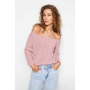 Trendyol Růžový pletený svetr s límečkem Carmen