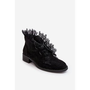 Semišové dámské boty na nízkém podpatku černá Klemovia