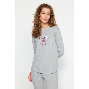 Trendyol Gray Melange 100% Cotton Tshirt-Jogger Knitted Pajamas Set