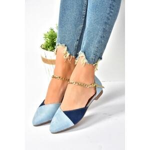 Fox Shoes Blue/Navy Blue Women's Suede Flats with Chain Detail