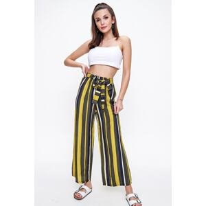 By Saygı Elastic Waist Striped Viscose Trousers Green