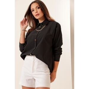 By Saygı Casual Cotton Shirt with Necklace Black
