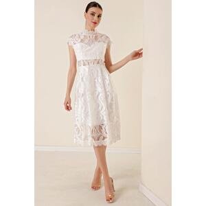 By Saygı Lined Lace Dress with Half Moon Sleeves