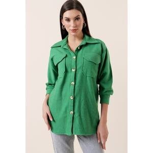 By Saygı Double Pocket Plain Cachet Shirt Green