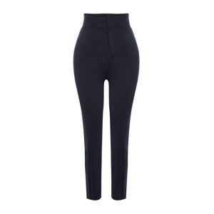 Trendyol Navy Blue High Waist Lifter Ribbed Elastic Waist Slim Fit Thick Knitted Pants