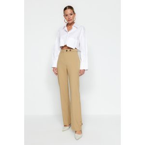 Trendyol Cream Straight Cut Woven Trousers with Belt Detail
