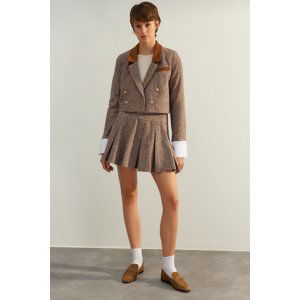 Trendyol Brown Premium Crop Woven Button Detailed Blazer Jacket