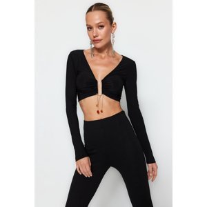 Trendyol Black Crop Knitted Accessory Blouse