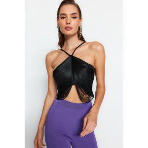 Trendyol Black Tassel Detailed Crop Woven Blouse