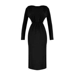 Trendyol Black Knitted Lined Window/Cut Out Detail Elegant Evening Dress