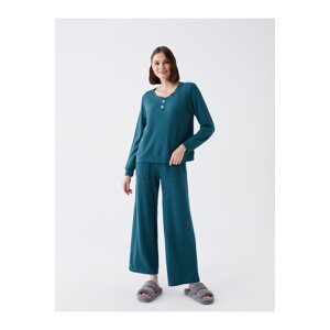 LC Waikiki Round Neck Patterned Long Sleeve Women's Pajamas Set