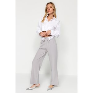 Trendyol Gray Belt Detail Straight/Straight Cut Woven Trousers